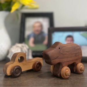 Push and Pull Hippo / Push and Pull Truck / All Wood (Set of 2)